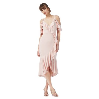 Pale pink 'Salsa' cold-shoulder ruffled plus size dress
